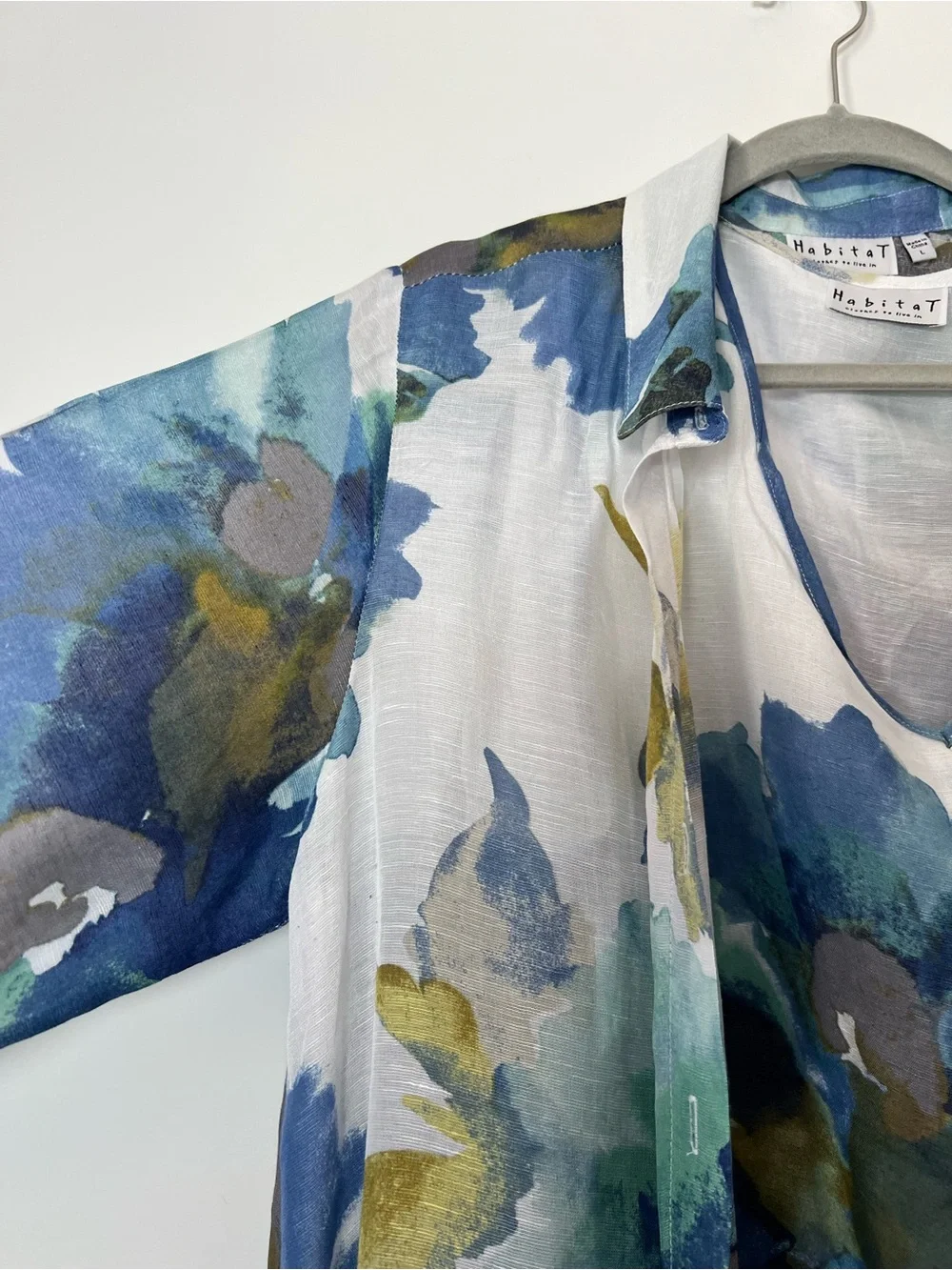 Habitat 2 Piece Button-Front Shirt & Tank Watercolor Floral Spring Linen Blend - Picture 6 of 16